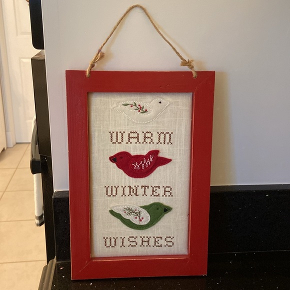 Christmas Winter Wishes Felt Birds Cross Stitch Picture Country Rustic F… - Picture 2 of 10